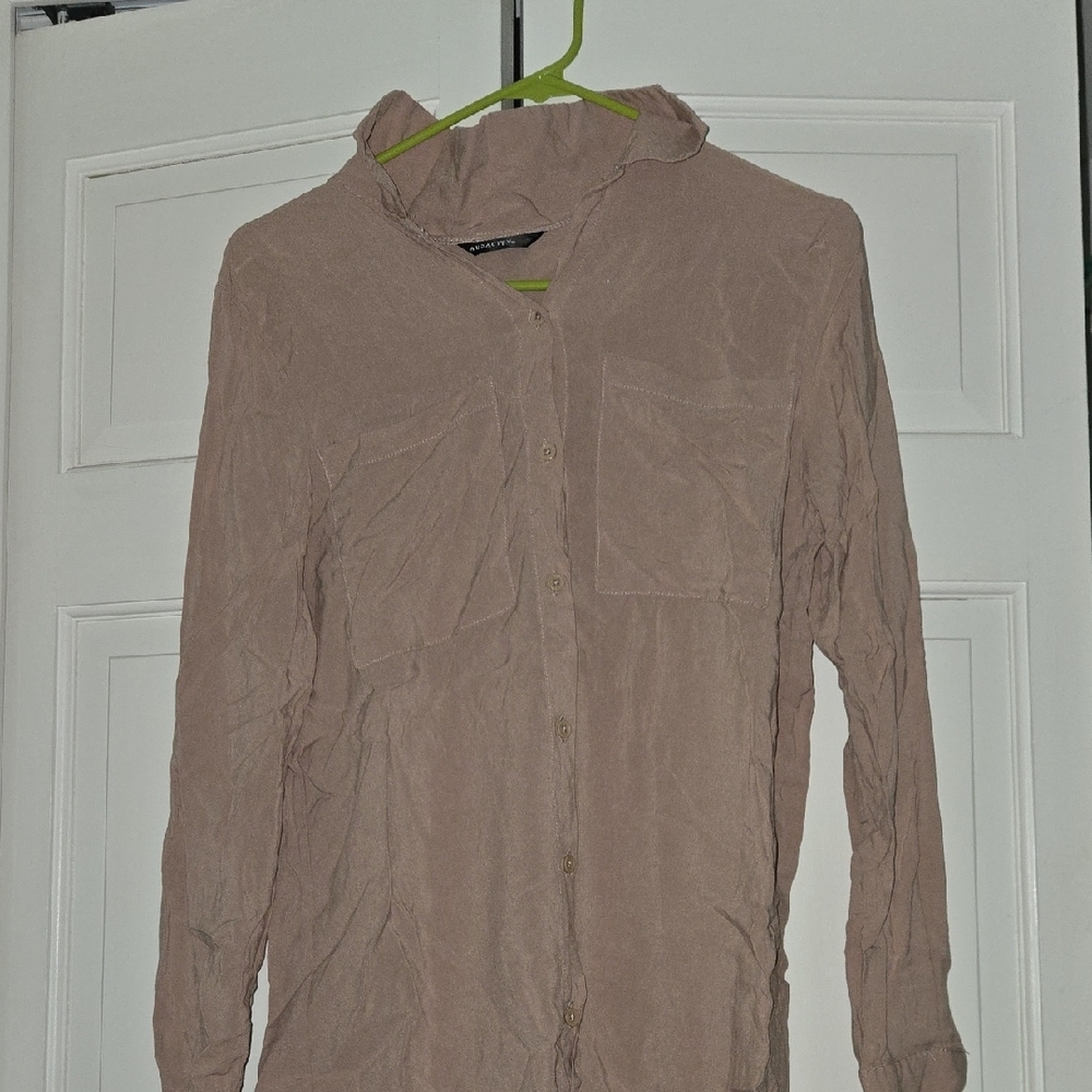 Tan Button Down Shirt with Collared Neckline